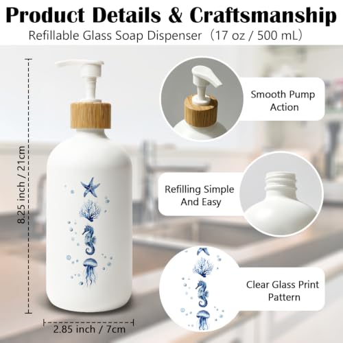 Coastal Beach Glass Soap Dispenser with Pump - color: Sea Animals 02