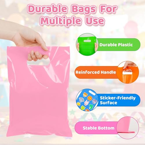 VieFantaisie 50 PCS Pink Party Favor Bags, 8" x 11" Goodie Bags for Candy Treat Craft Easter Egg, Plastic Gift Bag with Die Cut Handles for Birthday Party, School Events & Small Business, Wedding - color: Pink-50PCS-8x11Inch