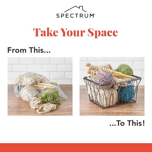 Spectrum Small Wire Basket with Handles Black Farmhouse Basket Organizer for Kitchen Bathroom Laundry Pantry Shelf Organization, Sturdy Twist Wire Metal Basket with Handle for Gifts or Storage - size: Small