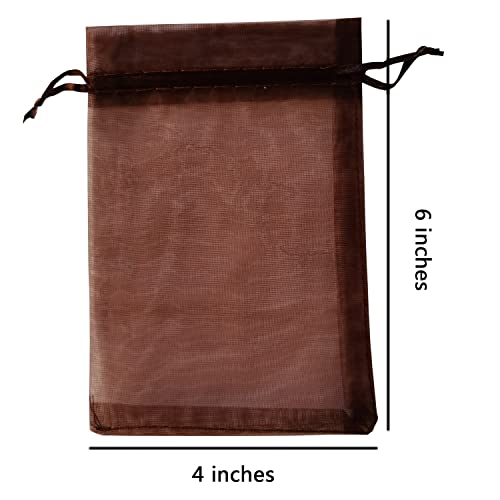 Sheer Organza Gift Bags Packs of 100 Drawstring 4x6 inch Brown - color: Brown 4x6in 100pc