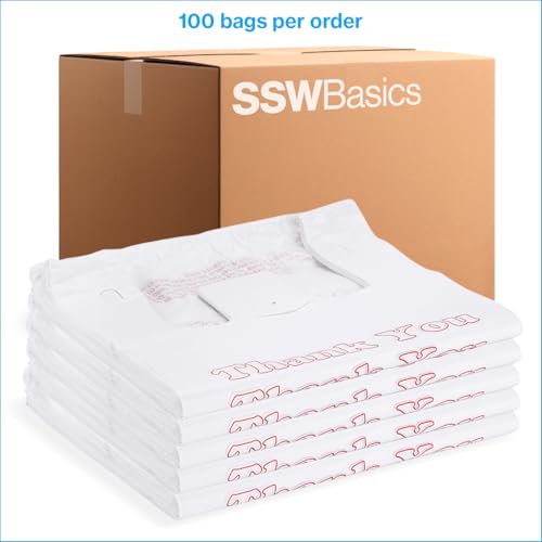 SSWBasics White Thank You Bags Case of 100-11 ½” x 6" x 21" - Thickness .48mil HDPE- Standard Supermarket Size, Perfect for Grocery, Retail, Convenience Stores, Take-Out and Home Use - size: 100 Count (11.5" x 6" x 21")