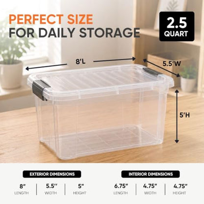 Superio 2.5 Quart Clear Plastic Storage Boxes with Lids, Stackable Organizer Containers, BPA-Free Storage Bins for Home, Office, School & Dorm, 2 Pack - size: 2.4 Quart