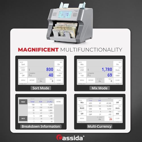 Cassida Money Bill Counter I Business Grade I 1,200 Notes/Min I 8800R V2 - size: Large (8800R-V2)