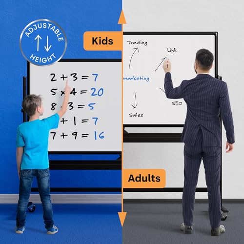 Kamelleo Rolling Whiteboard on Wheels 70" x 36", Double Sided White Board - color: Jet Black, size: 70x36