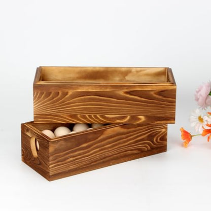 Wooden Crate for 24 Fresh Eggs, Stackable Holder Countertop With Double Layers for Display, Rustic Storage Box With Handle for Easter Supermarket Farm Kitchen Supplies, 2 PCS