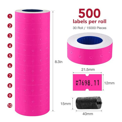 30 Rolls 15000pcs White Price Gun Labels for Mx-5500 Labeller White Pricemarker Stickers Plus 3 Piece Refill Ink Rolls (Rose) - color: Rose
