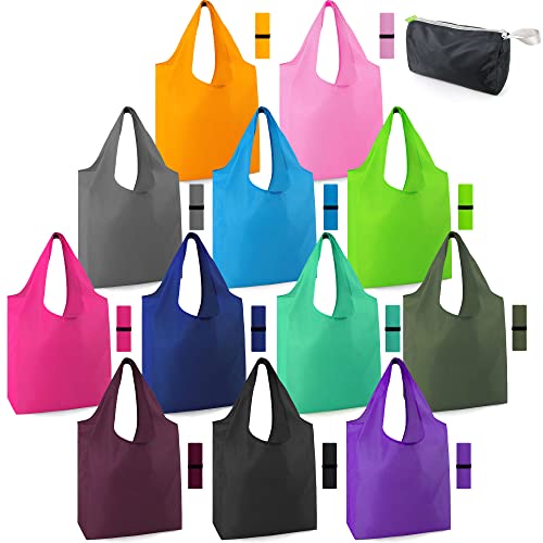 BeeGreen 12 Pack Bulk Reusable Grocery Bags Multicolor Durable Machine Washable Grocery Bags for Shopping X-Large 50LBS Heavy Duty Folding Reusable Bags Totes with Zipper Storage Bag - color: Fresh Green, Mint, Orange, Sky Blue, Army Green, Gray, Navy Blu