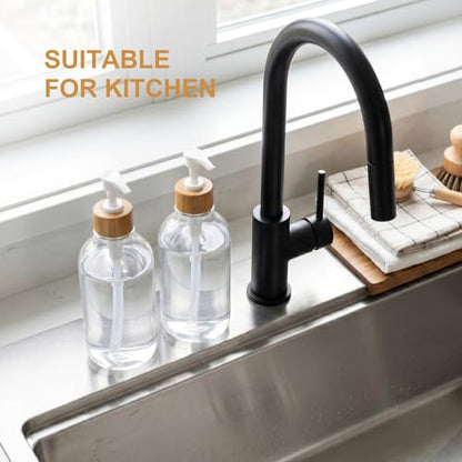 KASUNTING Clear Soap Dispenser, 2 Pack Plastic Dish Soap Dispenser for Kitchen, 17 Fl Oz Bathroom Hand Soap and Lotion Dispensers Set with Bamboo Pump, Refillable Liquid Soap Bottles - color: Clear, size: 2 Bottles
