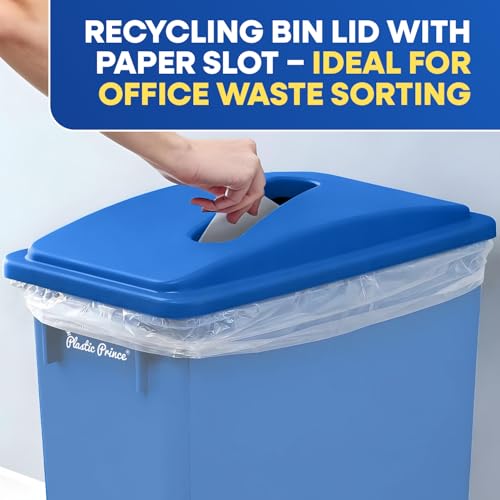 PLASTIC PRINCE Paper Recycling Lid, 23 Gallon Commercial Slim Jim Recycling Trash Can Lid with Hole, Plastic Blue Waste Garbage Can Lid with Paper Slot - style: Paper Lid