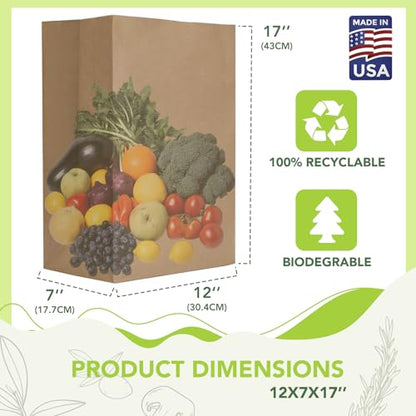 MESHA 600 Pack Paper Grocery Bags 12 x 7 x 17 Inches Bulk 60 Lbs Basis - size: 12"x7"x17" 600PACK