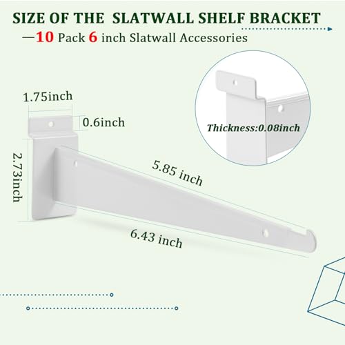 6'' Slat Wall Shelf Bracket,10 Pack Heavy Duty Slatwall Bracket - size: 6 inch-WT