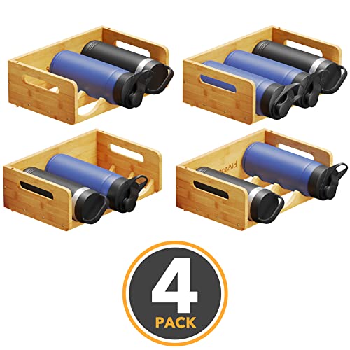 SpaceAid Bamboo Water Bottle Organizer with Labels, Kitchen Pantry Water Bottle Storage Rack for Cabinets, Home Cup and Wine Bottle Holder Shelf Organizers, 4 Pack 3-Slot, Hold 12 Bottles - size: 12 Bottles, Natural