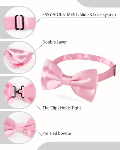 AWAYTR Bow Ties for Men - Pre-Tied Adjustable Tuxedo Style for Wedding - color: Light Pink