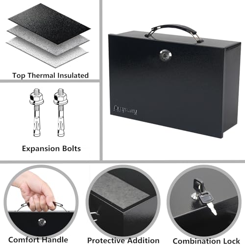 Yuanshikj Fireproof Key Lock Steel Security Safe Box, 0.28 Cu Ft, Black - size: M