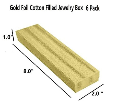 RJ Displays 6 Pack Gold Foil Paper Cardboard Color Cotton Boxes Jewelry Bracelet, Watches, Necklace and Anklet Gift Displays 8" x 2" (Gold) - color: Gold