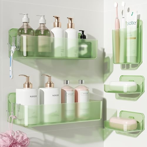 Nieifi Adhesive Shower Shelves, Green, 5 Pieces - color: Green-Clear, size: 5 pieces