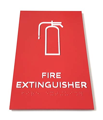 Kubik Letters Premium Fire Extinguisher Sign, ADA Compliant Modern Design Sign with Grade 2 Braille for Fire Extinguisher Location with 3M Double Sided Tape - color: Fire Extinghuisher (Red Satin)