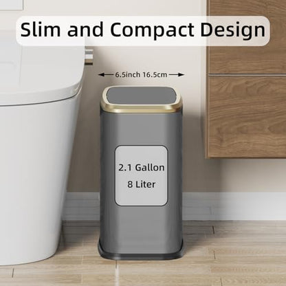 8L/2.1 Gal Small Bathroom Trash Can with Lid, Swing-Top Rectangular Waste Bin, Stainless Steel Garbage Can for Home, Office, Toilet, Bedroom, Living Room (Titanium Black) - color: Titanium Black