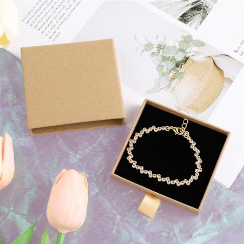 Yolev 2 Pack Jewelry Gift Boxes, 2.9x3.1x0.7Inch Small Gift Boxes for Bracelets Earrings Necklaces (Light Brown) - color: Kraft Paper