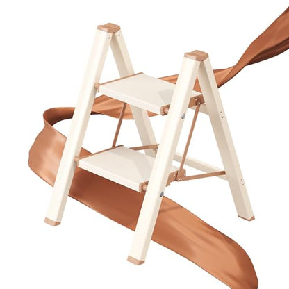 2 Step Ladder, Foldable Aluminum Step Stool with Anti-Slip Pedal - color: Cream Chocolate, size: 2 Step