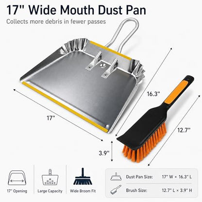 17" Heavy Duty Metal Dust Pan with Brush Set - size: 1 Count (Pack of 1) with Brush