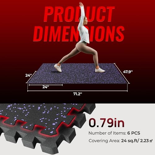 SUPERJARE 0.79'' Extra-Thick 6 Pcs 24 Sq Ft Exercise Equipment Mats - color: Black/Purple, size: 6 Tiles (24 Sq Ft)