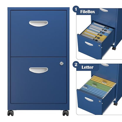 SteeLoong 2 Drawer File Cabinet,Metal Mobile File Cabinet with Lock Blue - color: Blue, style: 2 Drawer on Wheels