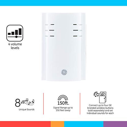 GE Wireless Doorbell Kit, Plug-In Receiver, 2 Push Buttons, 8 Melodies - size: 150 Ft Range, style: 8 Melody | 2 Push Buttons