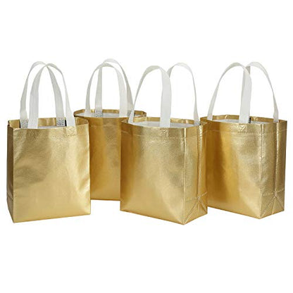 Tosnail 40 Pack 10 x 8 Inch Glossy Gold Reusable Grocery Bags Shopping Tote Bag with Handle Present Bag Gift Bag for Weddings, Birthdays, Party, Event - Gold - color: Gold