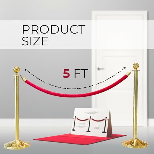4 PCS Red Velvet Rope - 5 Ft Red Carpet Velvet Rope for Ceremonies Hanging Stanchion for Parties Crowd Queue Line for Safe Control - color: Red