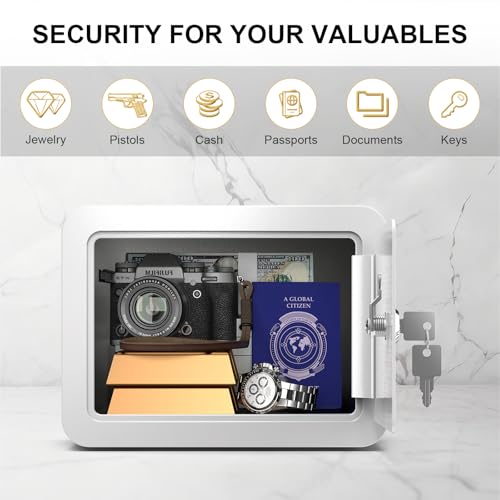 Marcree 0.23 Cubic Safe Box for Kids, Steel Security Safe with Key Lock - color: 0.23 cuft-WHITE