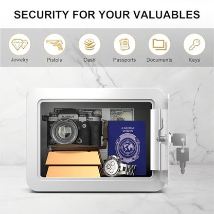 Marcree 0.23 Cubic Safe Box for Kids, Steel Security Safe with Key Lock - color: 0.23 cuft-WHITE