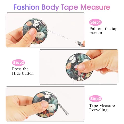 Retractable Mini Leather Tape Measure, Auto Retract Black Flowers - color: Black Flowers