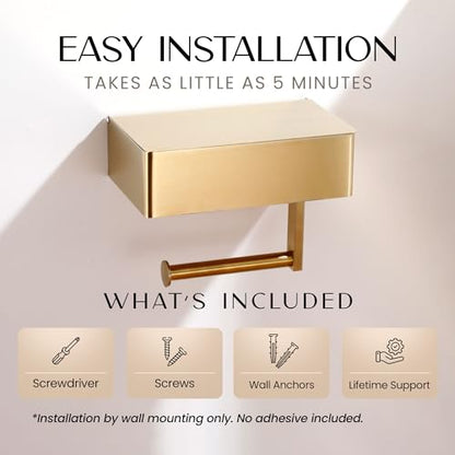 Day Moon™ - Toilet Paper Holder with Shelf & Storage - Wall Mount, Gold - color: Gold