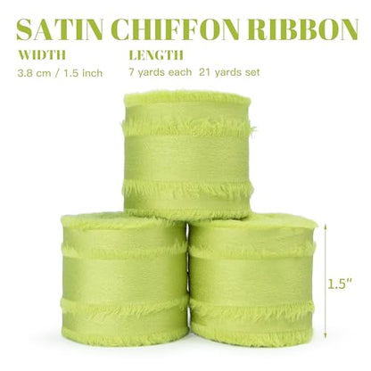 Keypan Apple Green Frayed Satin Chiffon Ribbon, 1.5 Inches, 21 Yards - color: Apple Green