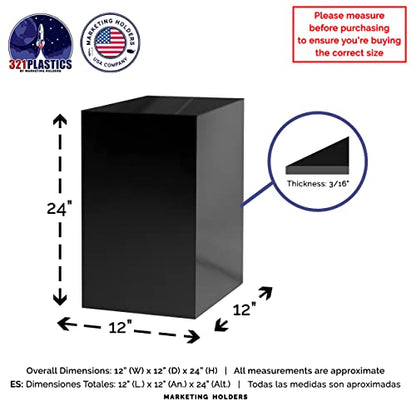12" x 12" x 24" Acrylic Cube / Display 5 Sided Box Black - color: Glossy Black, size: 12"w x 12"d x 24"h