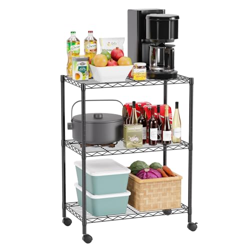 FDW | 3-Tier Wire Shelf with Wheels | 23" x 13" x 31" | Black - color: Black, size: 3-Shelf With Wheels