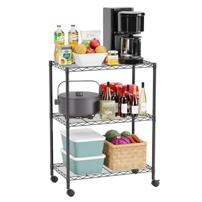 FDW | 3-Tier Wire Shelf with Wheels | 23" x 13" x 31" | Black - color: Black, size: 3-Shelf With Wheels