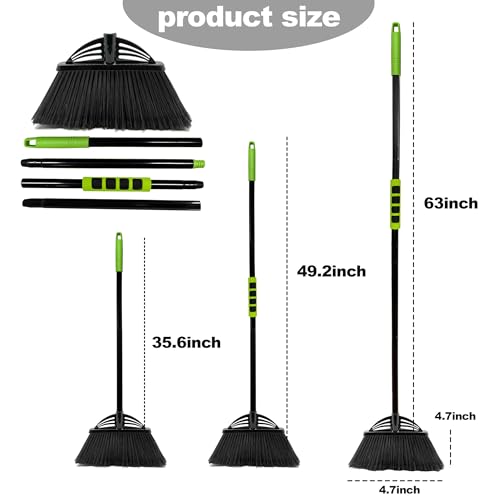 Four-Section Rod Long-Handled Broom,Heavy-Duty Broom, Angle Broom for Outdoor/Indoor（Black+Green4） - color: Black+green4