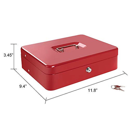 Geohiaul Cash Box with Money Tray and Lock Money Box for Cash Large Black + Red