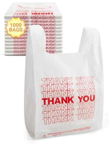 UMT Plastar 1000 Count White Thank You Bags, 10.5 x 5.5 x 17.5 in
