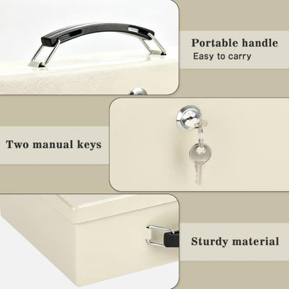 xydled Fireproof Document Box with Key Lock, Fire Safe Box, White - color: Beige, size: Large