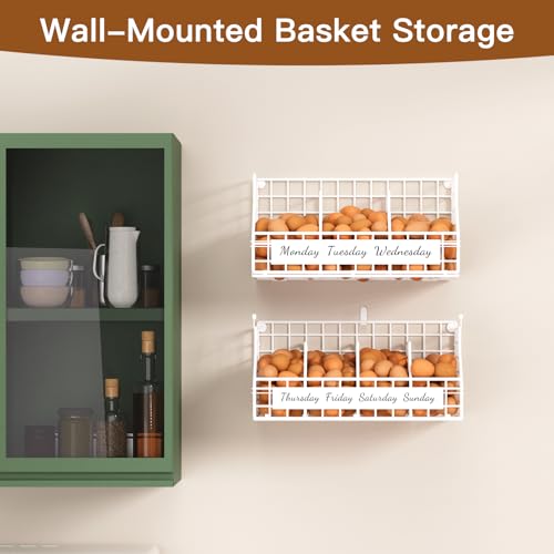 Egg Basket, Stackable Wall Mount Egg Holder Countertop with Weekday Labels - color: White, size: 2-Tier（with printed labels）