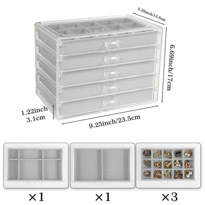 GUOER Earring Organizer, Acrylic Jewelry Box with 5 Drawers for Women, Grey - color: Gray