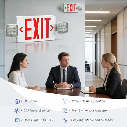 Red LED Combo Exit Sign Emergency Light 1-Pack, UL Listed Battery Backup