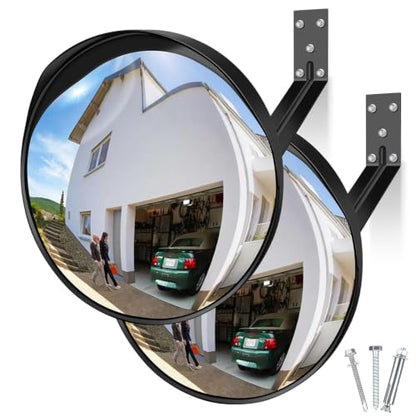 2 Pack 12 Inch Acrylic Convex Mirror with Rain Shield - size: 2PCS 12IN S
