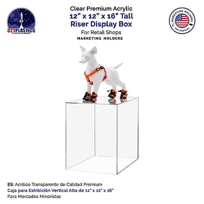 Acrylic Display Riser Box 12" x 12" x 16" Clear Throne with One Open Side No Lid Versatile Tall Lucite Retail Product Riser Storage Bin or Wedding Floral Centerpiece Pedestal by Marketing Holders