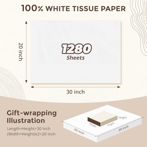 Simetufy 1280 Sheets 20x30 White Tissue Paper Bulk for Packing Moving - color: white, size: 1280 sheets