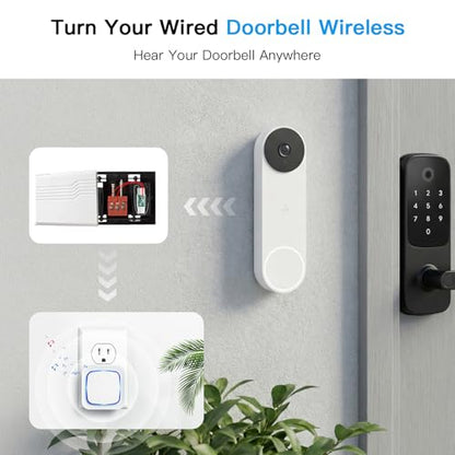 Wireless Doorbell Chime Extender for Google Nest Doorbell (Wired 2nd & 3rd Gen) & Nest Doorbell (Battery), Connects to Existing Hardwired Doorbell, Receiver with Wired Transmitter, 58 Chimes 5 Volume