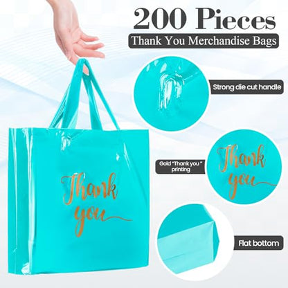 Teling 200 Pcs Thank You Shopping Bags with Handle,Pink, Purple, Blue - color: Pink, Purple, Blue